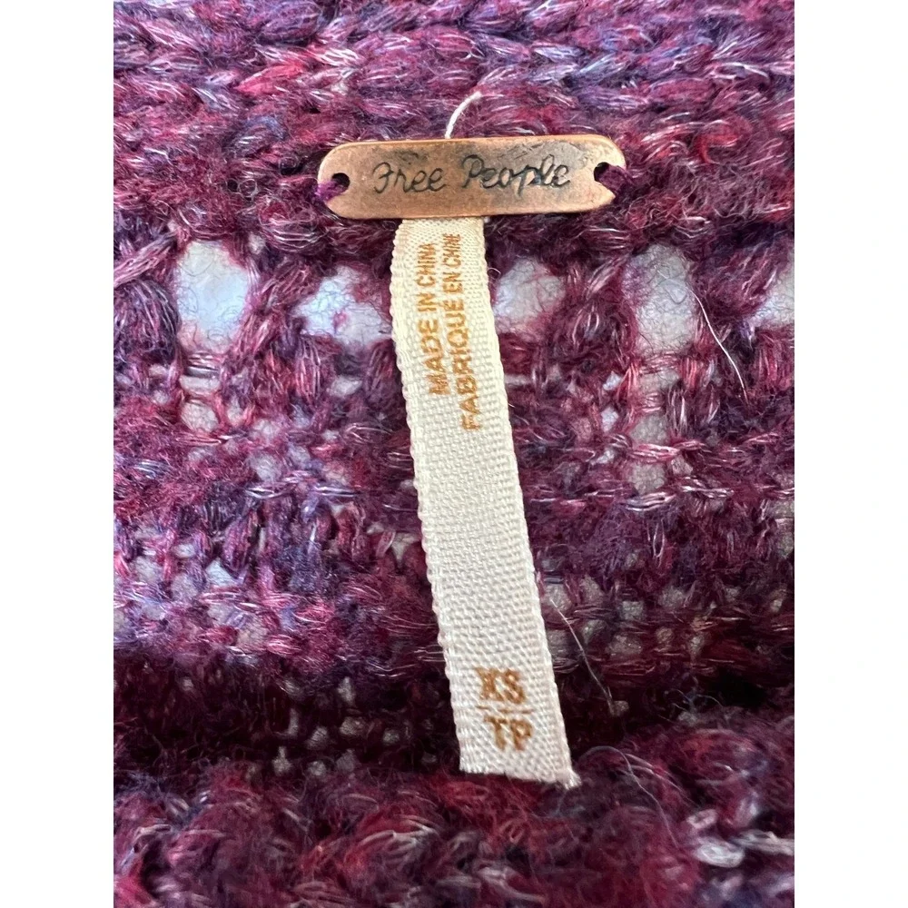Free People Purple Cable Knit Wool Blend Boho Fairy Bell Sleeve Tunic Sweater XS